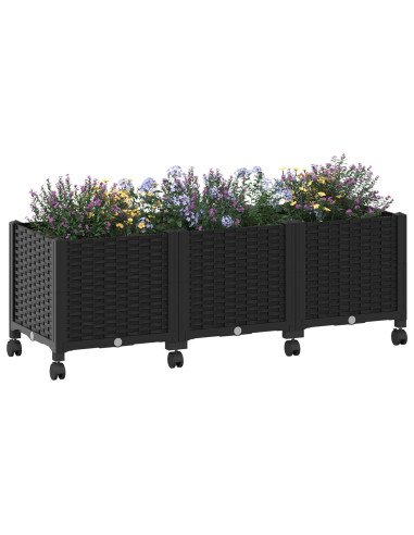 Vaso da Giardino con Ruote Nero 120 x 40 x 44 cm PP