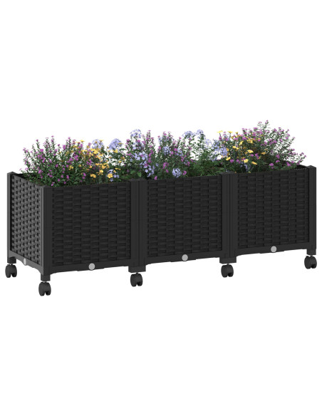 Vaso da Giardino con Ruote Nero 120 x 40 x 44 cm PP