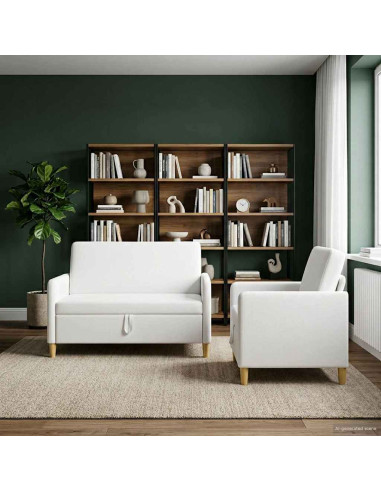 Set di Divani con Storage 2 pcs Bianco Poliestere