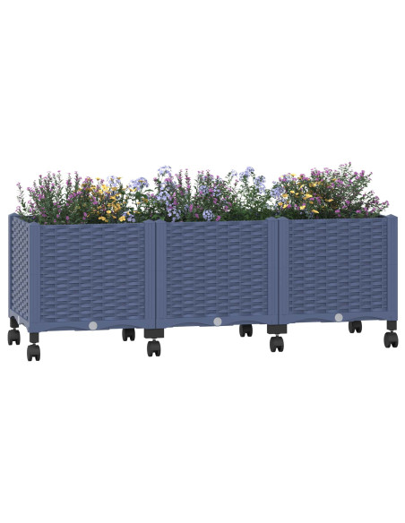 Vaso da Giardino con Ruote Blu Grigio 120 x 40 x 48 cm PP