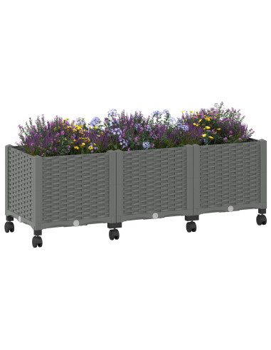 Vaso da Giardino con Ruote Grigio Chiaro 120 x 40 x 48 cm PP