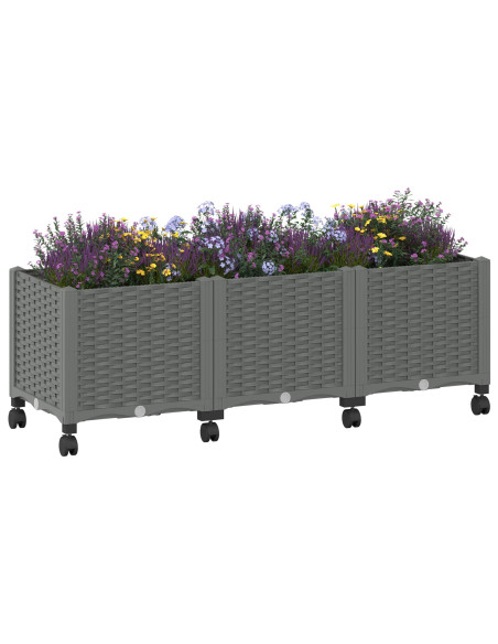 Vaso da Giardino con Ruote Grigio Chiaro 120 x 40 x 48 cm PP