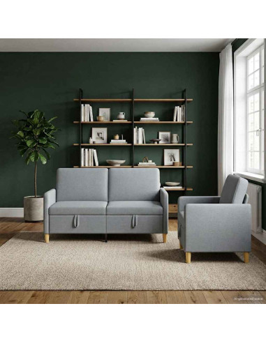 Set di Divani con Storage 2 pcs Grigio Chiaro Poliestere