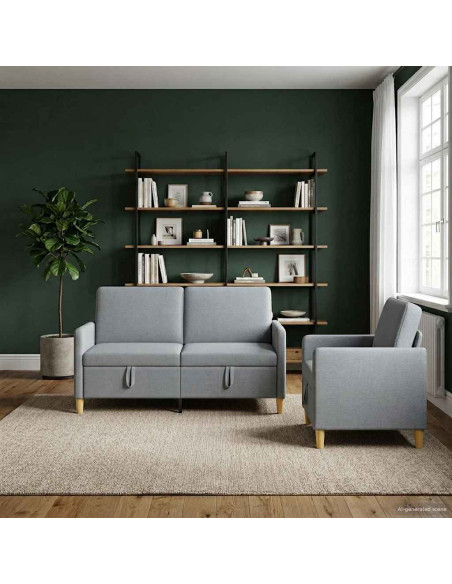 Set di Divani con Storage 2 pcs Grigio Chiaro Poliestere