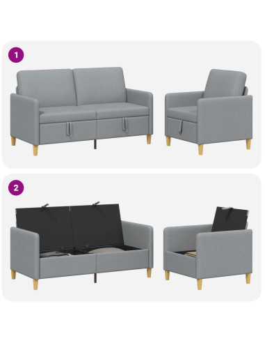 Set di Divani con Storage 2 pcs Grigio Chiaro Poliestere
