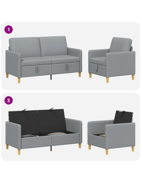 Set di Divani con Storage 2 pcs Grigio Chiaro Poliestere