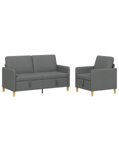 Set di Divani con Storage 2 pcs Grigio Scuro Poliestere 2