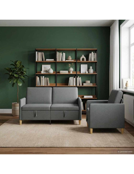 Set di Divani con Storage 2 pcs Grigio Scuro Poliestere