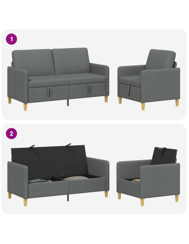 Set di Divani con Storage 2 pcs Grigio Scuro Poliestere
