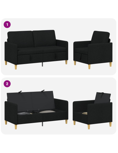 Set di Divani con Storage 2 pcs Nero Poliestere