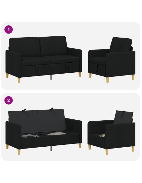 Set di Divani con Storage 2 pcs Nero Poliestere
