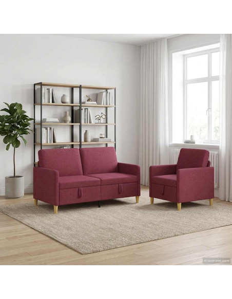 Set di Divani con Storage 2 pcs Rosso Vino Poliestere