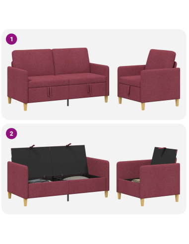 Set di Divani con Storage 2 pcs Rosso Vino Poliestere