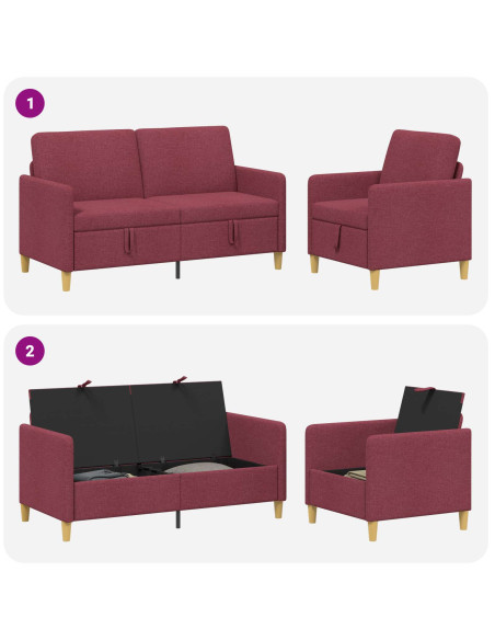 Set di Divani con Storage 2 pcs Rosso Vino Poliestere