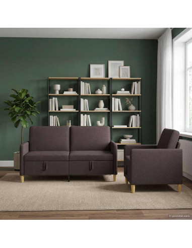 Set di Divani con Storage 2 pcs Marrone Scuro Poliestere