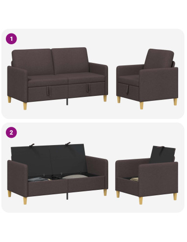 Set di Divani con Storage 2 pcs Marrone Scuro Poliestere