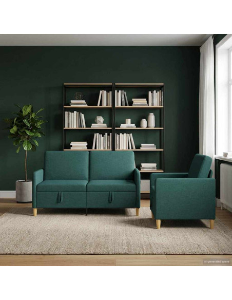 Set di Divani con Storage 2 pcs Verde Scuro Poliestere