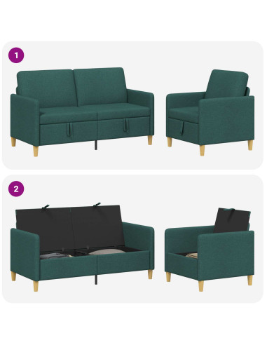 Set di Divani con Storage 2 pcs Verde Scuro Poliestere