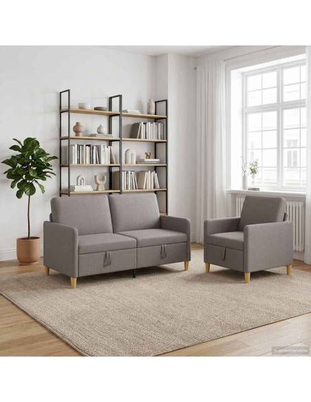 Set di Divani con Storage 2 pcs Tortora Poliestere
