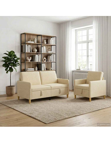 Set di Divani con Storage 2 pcs Crema Poliestere