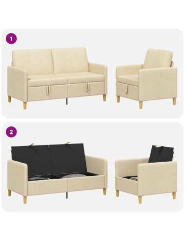 Set di Divani con Storage 2 pcs Crema Poliestere