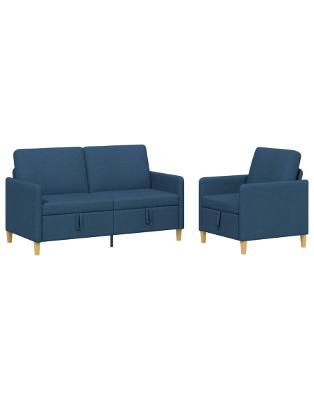 Set di Divani con Storage 2 pcs Blu Poliestere