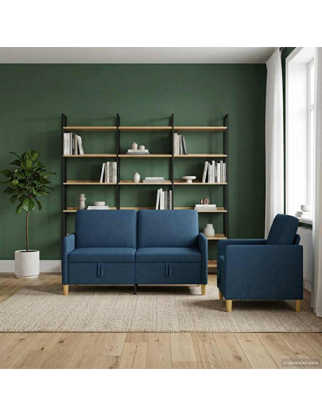 Set di Divani con Storage 2 pcs Blu Poliestere