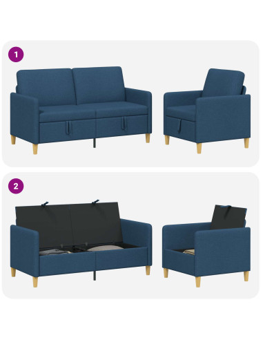 Set di Divani con Storage 2 pcs Blu Poliestere