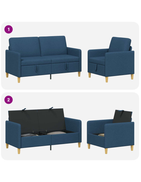 Set di Divani con Storage 2 pcs Blu Poliestere