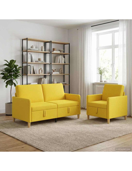 Set di Divani con Storage 2 pcs Giallo Chiaro Poliestere