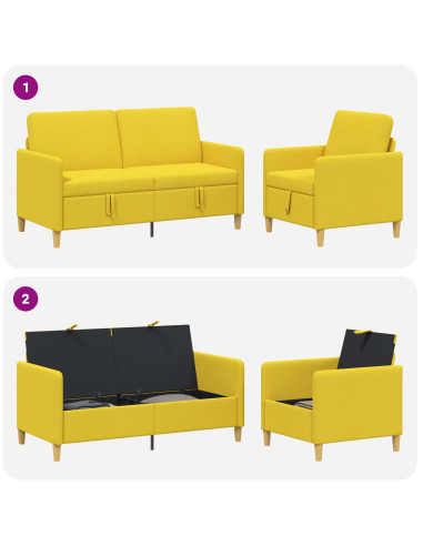 Set di Divani con Storage 2 pcs Giallo Chiaro Poliestere