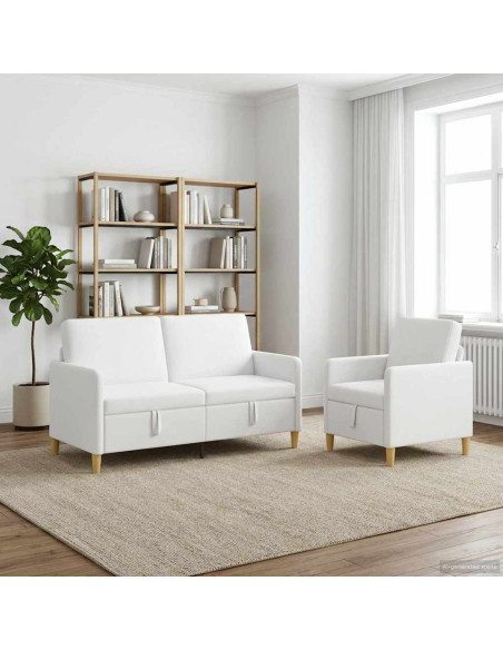 Set di Divani con Storage 2 pcs Bianco Poliestere