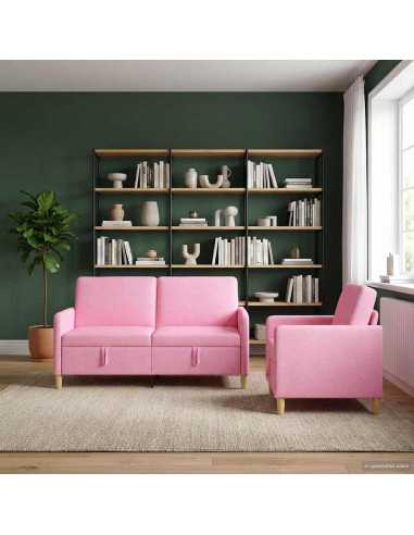 Set di Divani con Storage 2 pcs Rosa Poliestere