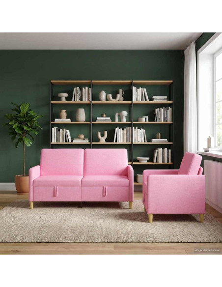 Set di Divani con Storage 2 pcs Rosa Poliestere