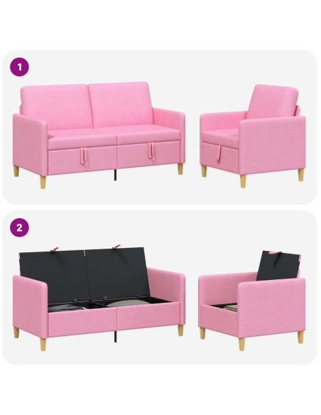 Set di Divani con Storage 2 pcs Rosa Poliestere