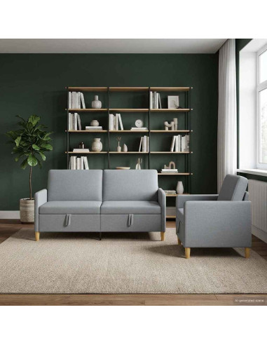 Set di Divani con Storage 2 pcs Grigio Chiaro Poliestere