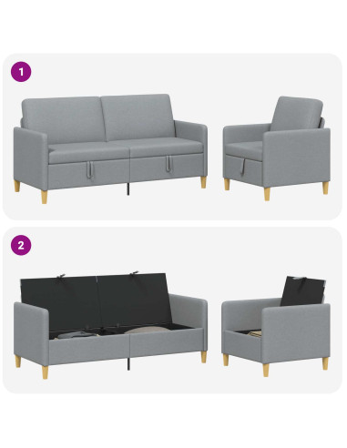 Set di Divani con Storage 2 pcs Grigio Chiaro Poliestere