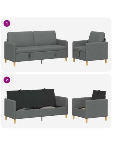 Set di Divani con Storage 2 pcs Grigio Scuro Poliestere