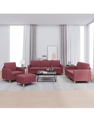 Set di Divani 4 pz con Cuscini Rosso Vino in Tessuto