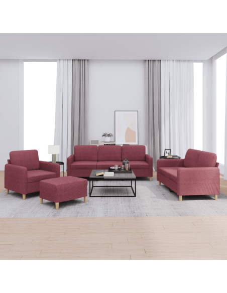 Set di Divani 4 pz con Cuscini Rosso Vino in Tessuto