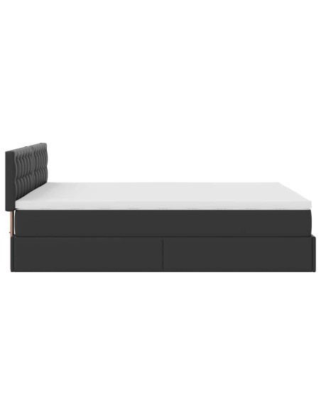 Struttura Letto Pouf con Materasso Nero 140x190 cm Similpelle