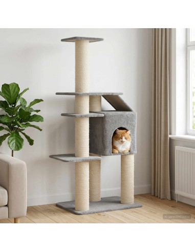 Albero per gatti con pali per graffiare in sisal Grigio Chiaro