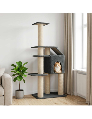 Albero per gatti con pali per graffiare in sisal Grigio Scuro