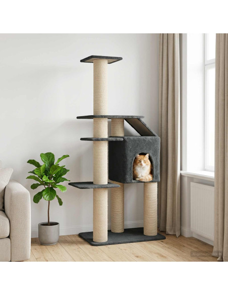 Albero per gatti con pali per graffiare in sisal Grigio Scuro
