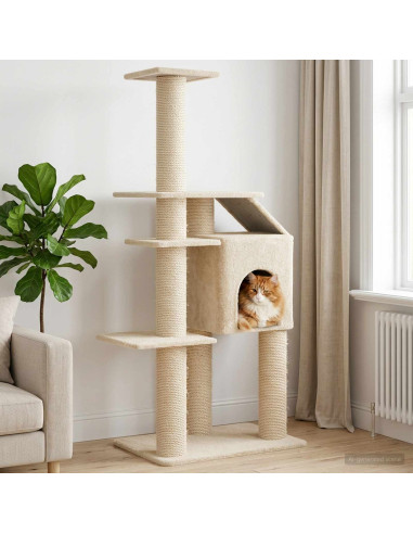 Albero per gatti con pali per graffiare in sisal Crema 183 cm