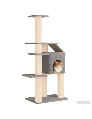 Albero per gatti con pali per graffiare in sisal Grigio Chiaro