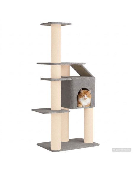 Albero per gatti con pali per graffiare in sisal Grigio Chiaro
