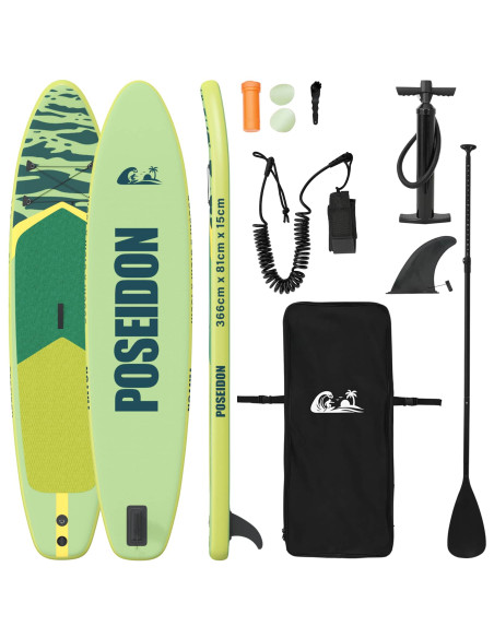 Tavola da Paddle Gonfiabile POSEIDON 366 x 81 x 15 cm Verde per