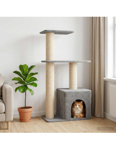 Albero per gatti con pali per graffiare in sisal Grigio Chiaro