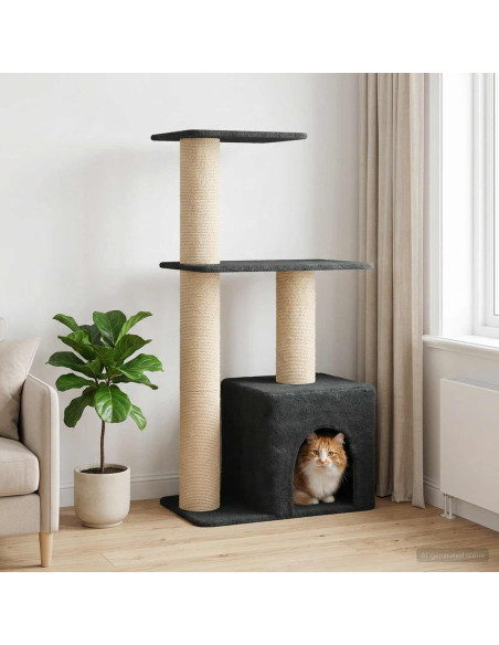 Albero per gatti con pali per graffiare in sisal Grigio Scuro